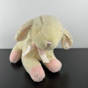 Russ Lullaby Lamb Wind Up Musical Toy 9” White Cream Plush Pink Bow Sound Works